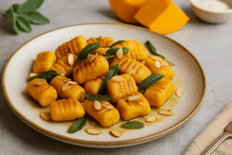 Vegane Kürbis-Gnocchi mit Salbei-Mandel-Butter