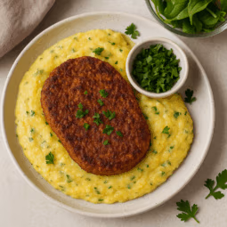 Fermentierte Linsen-Steaks mit Kräuter-Polenta