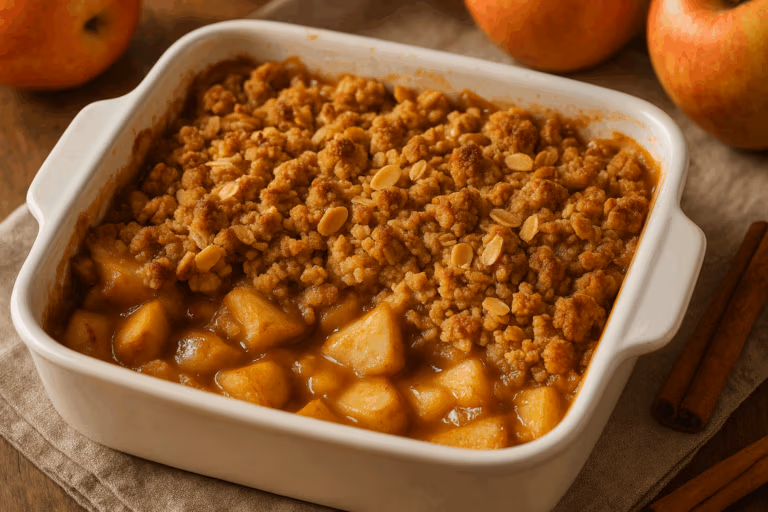 Veganer Apfel-Crumble mit Zimt & Haferstreuseln