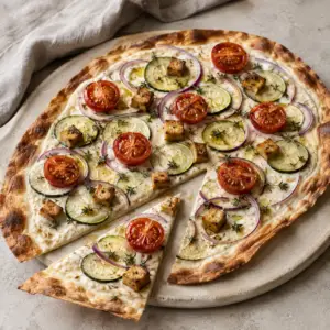 Veganer Flammkuchen mit Sommergemüse und Cashew-Crème