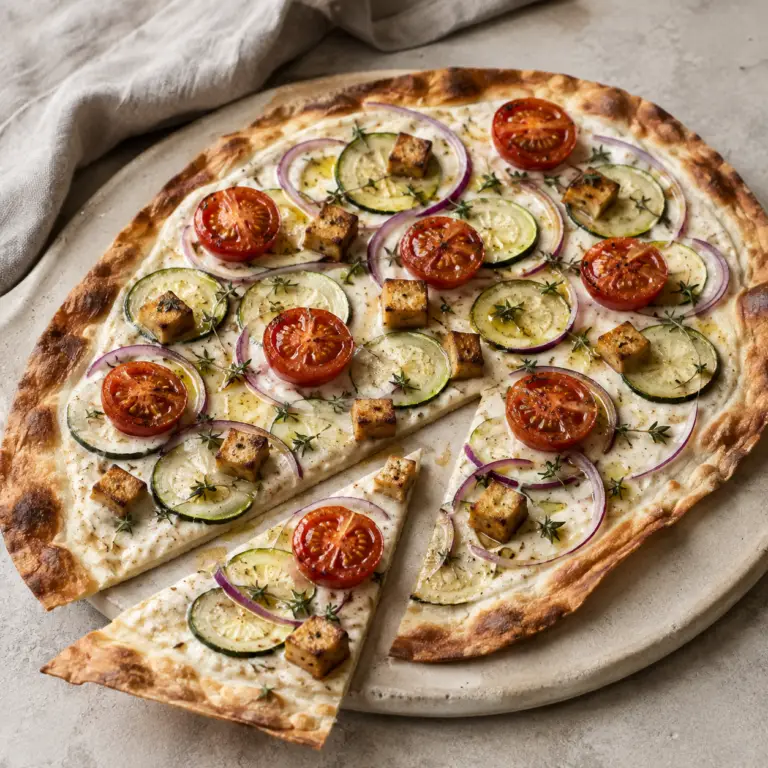 Veganer Flammkuchen mit Sommergemüse und Cashew-Crème