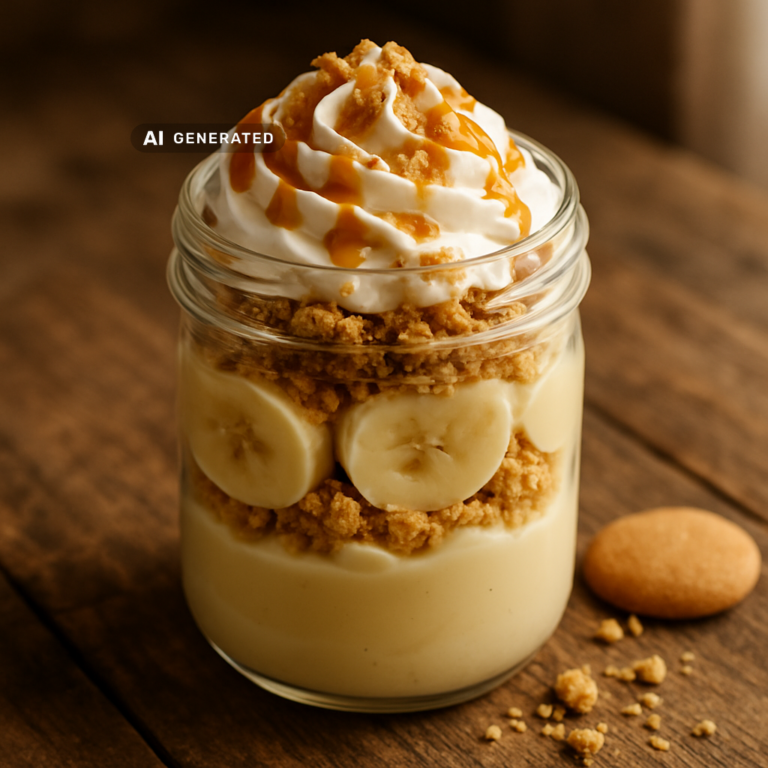 Vegane Bananen-Pudding-Gläser mit Karamell-Keks-Crunch im Einmachglas