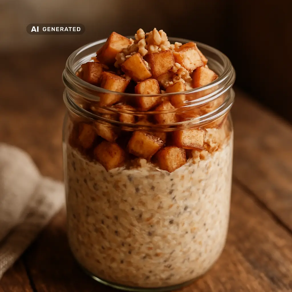Vegane Bratapfel-Overnight-Oats mit Zimt-Walnuss-Krokant im Glas