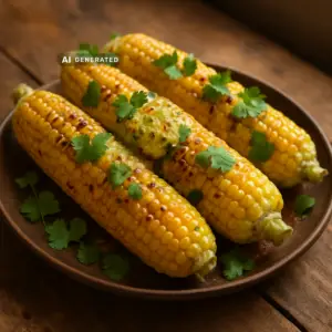 Vegane Maiskolben vom Grill mit schmelzender Limetten-Chili-Butter und frischem Koriander
