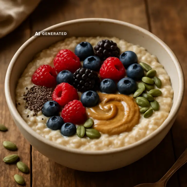 Vegane Porridge-Bowl mit Chia, Leinsamen und Beeren – Vegonaut Rezeptfoto