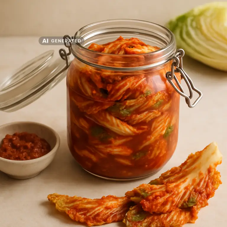 Kimchi vegan selber machen in einem Fermentationsglas mit Chilipaste und Chinakohl