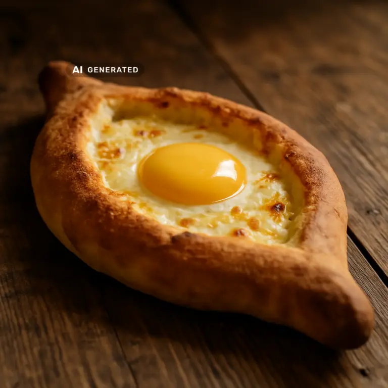 Vegane Adjarische Khachapuri – georgisches Käsebrot-Boot mit cremiger Ei-Creme aus Kala Namak