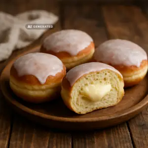 Vegane Berliner mit Vanillecreme – Fluffige vegane Berliner mit cremiger Vanillefüllung und Zuckerguss – der Silvester- und Fasching-Klassiker, komplett ohne Ei gebacken.