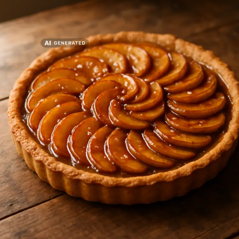 Vegane Karamell-Apfel-Tarte in einer Schüssel bzw. auf einem Teller, appetitlich angerichtet