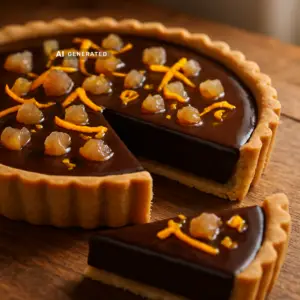 Vegane Maronen-Tarte mit Schokolade, kandierten Maronen und Orangenzeste