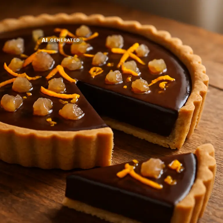 Vegane Maronen-Tarte mit Schokolade, kandierten Maronen und Orangenzeste