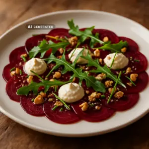 vegane Rote-Bete-Carpaccio mit Cashew-Frischkäse und Walnuss-Vinaigrette