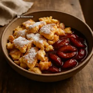 veganer Kaiserschmarrn mit Zwetschgenröster und Puderzucker