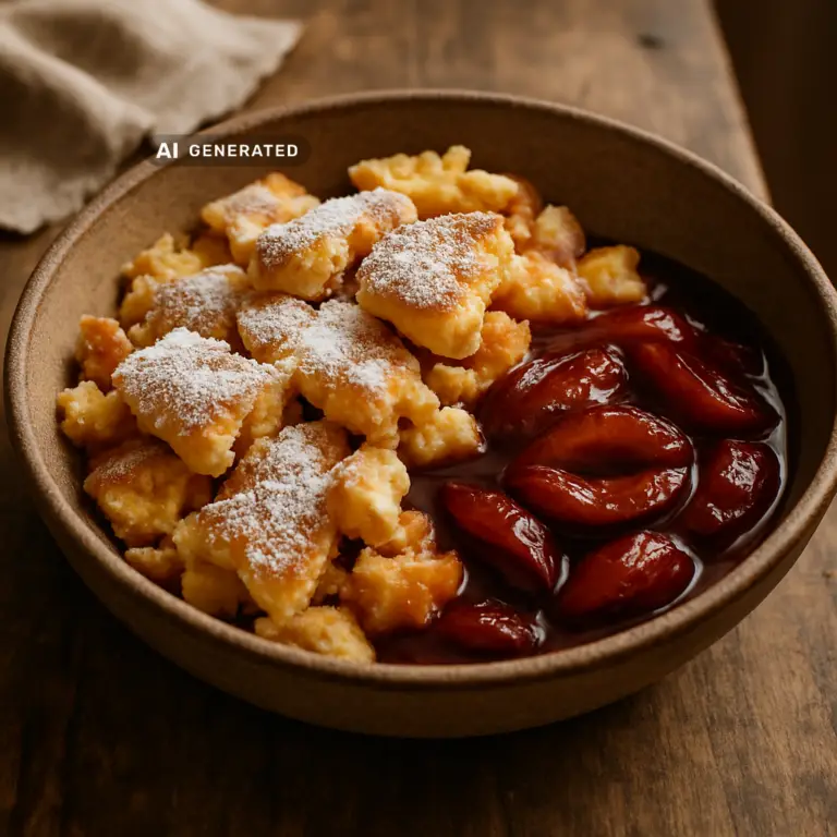 veganer Kaiserschmarrn mit Zwetschgenröster und Puderzucker
