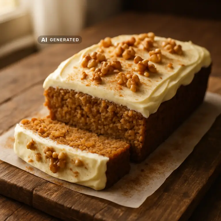Veganer Karottenkuchen mit Zimt und Cashew-Frischkäse-Frosting, angeschnitten mit Walnuss-Garnitur