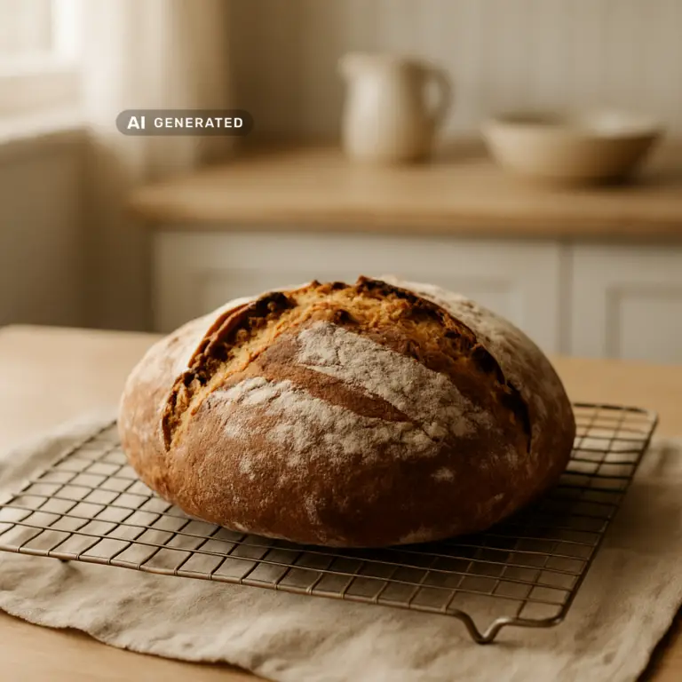 Frisch gebackenes veganes Brot auf einem Kühlgitter in der Küche