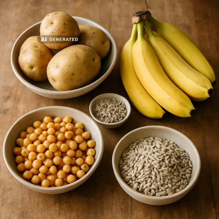 Kartoffeln, Bananen und Kichererbsen zum Vitamin B6 vegan decken