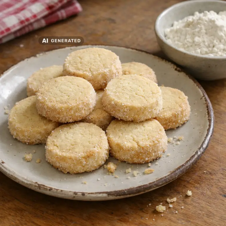 Vegane Heidesand-Plätzchen, sandig-mürbe Weihnachtskekse gestapelt auf einem Teller